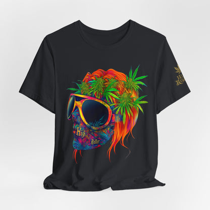 Tropical Cannabis Skull Tee - Paradise Vibes Art Design | High Roller