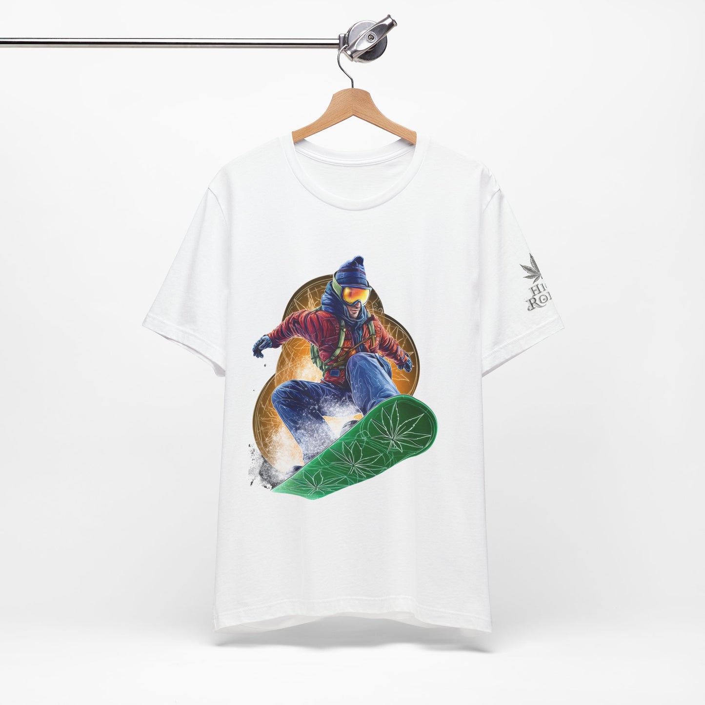 High Roller Snowboard Cannabis T-Shirt - Premium 420 Winter Sports Action Shred Mountain Lifestyle Apparel