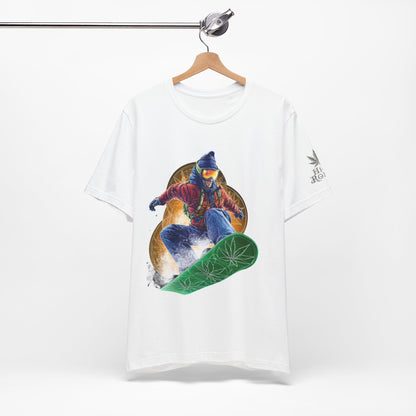 High Roller Snowboard Cannabis T-Shirt - Premium 420 Winter Sports Action Shred Mountain Lifestyle Apparel