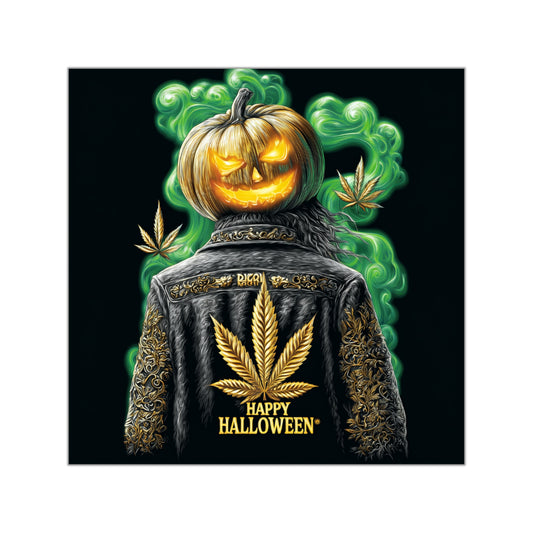 Pumpkin Kingpin Leather Jacket Halloween Sticker - Premium Jack O'Lantern Cannabis Boss 420 Vinyl Decal