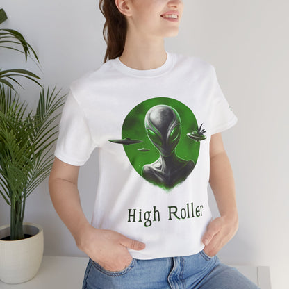 Cosmic Visitor Tee - Premium Airlume Cotton Cannabis Culture UFO Alien Art