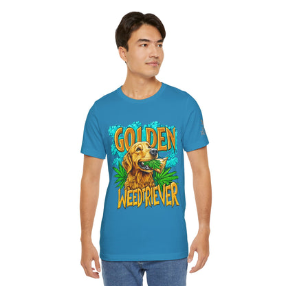 High Roller Golden Weedtriever Cannabis T-Shirt - Premium 420 Dog Lover Humor Golden Retriever Pun Comedy Pet Culture Apparel