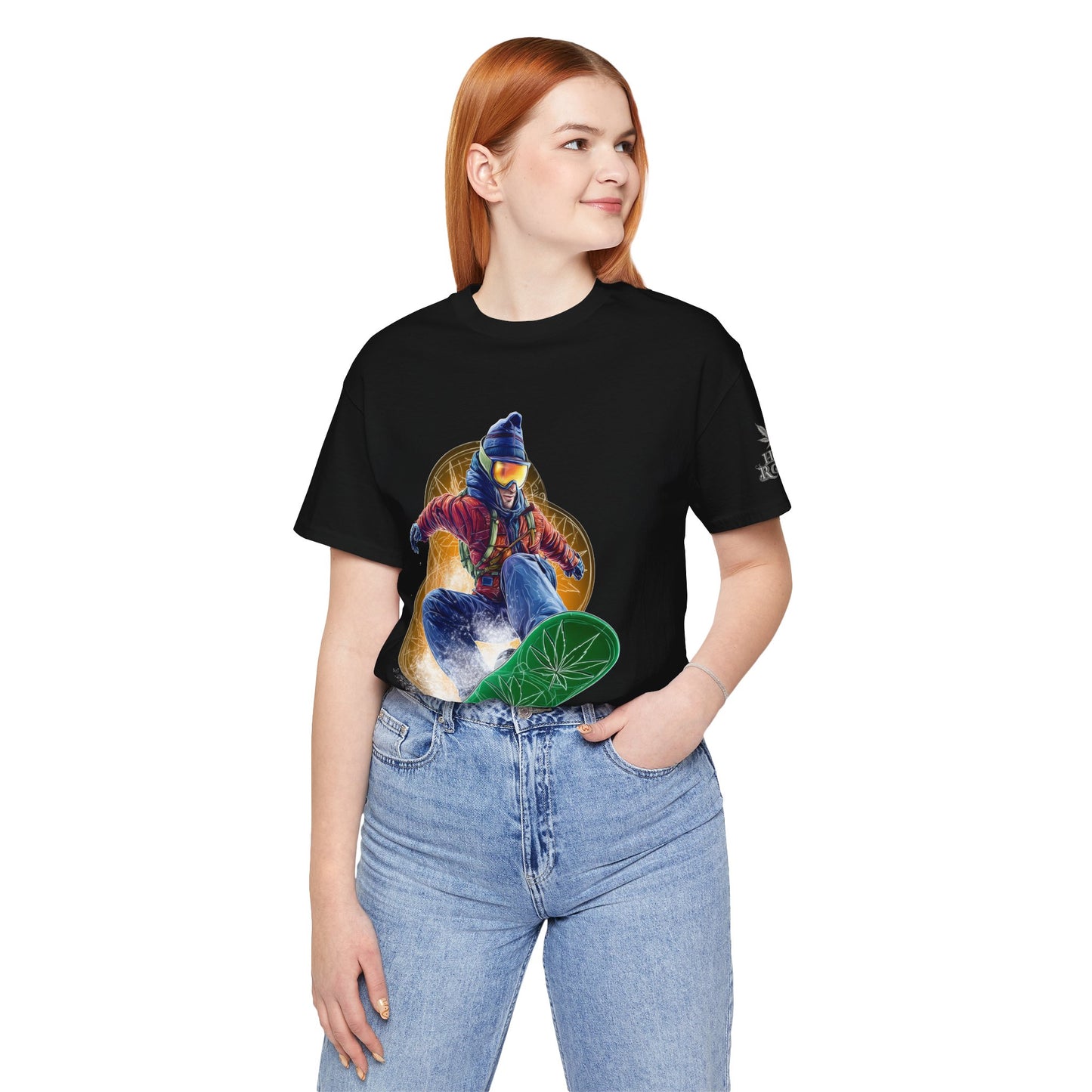 High Roller Snowboard Cannabis T-Shirt - Premium 420 Winter Sports Action Shred Mountain Lifestyle Apparel