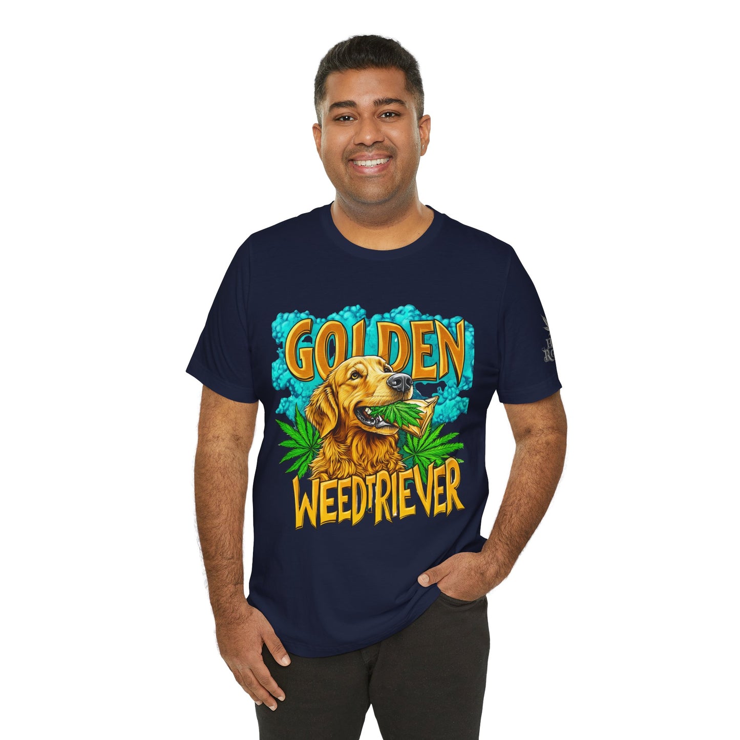High Roller Golden Weedtriever Cannabis T-Shirt - Premium 420 Dog Lover Humor Golden Retriever Pun Comedy Pet Culture Apparel