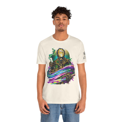 Psychedelic Jason Swoosh Cannabis T-Shirt - Premium Horror 420 Orange Edition Apparel