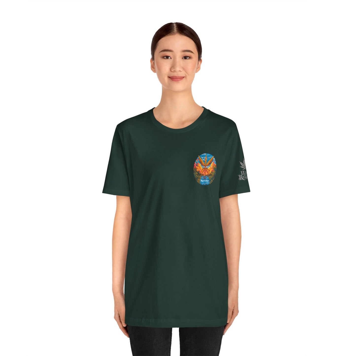 Cannabis Paradise Circle Tee - Tropical Sunset Art Design | High Roller