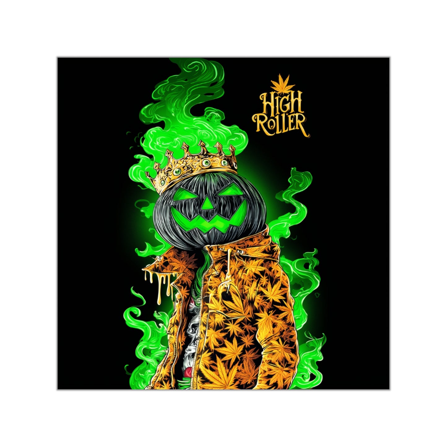 Halloween Pumpkin King Cannabis Crown Sticker - Luxury Jack-O-Lantern Weed Art - HIGH ROLLER Premium 3x3 Vinyl
