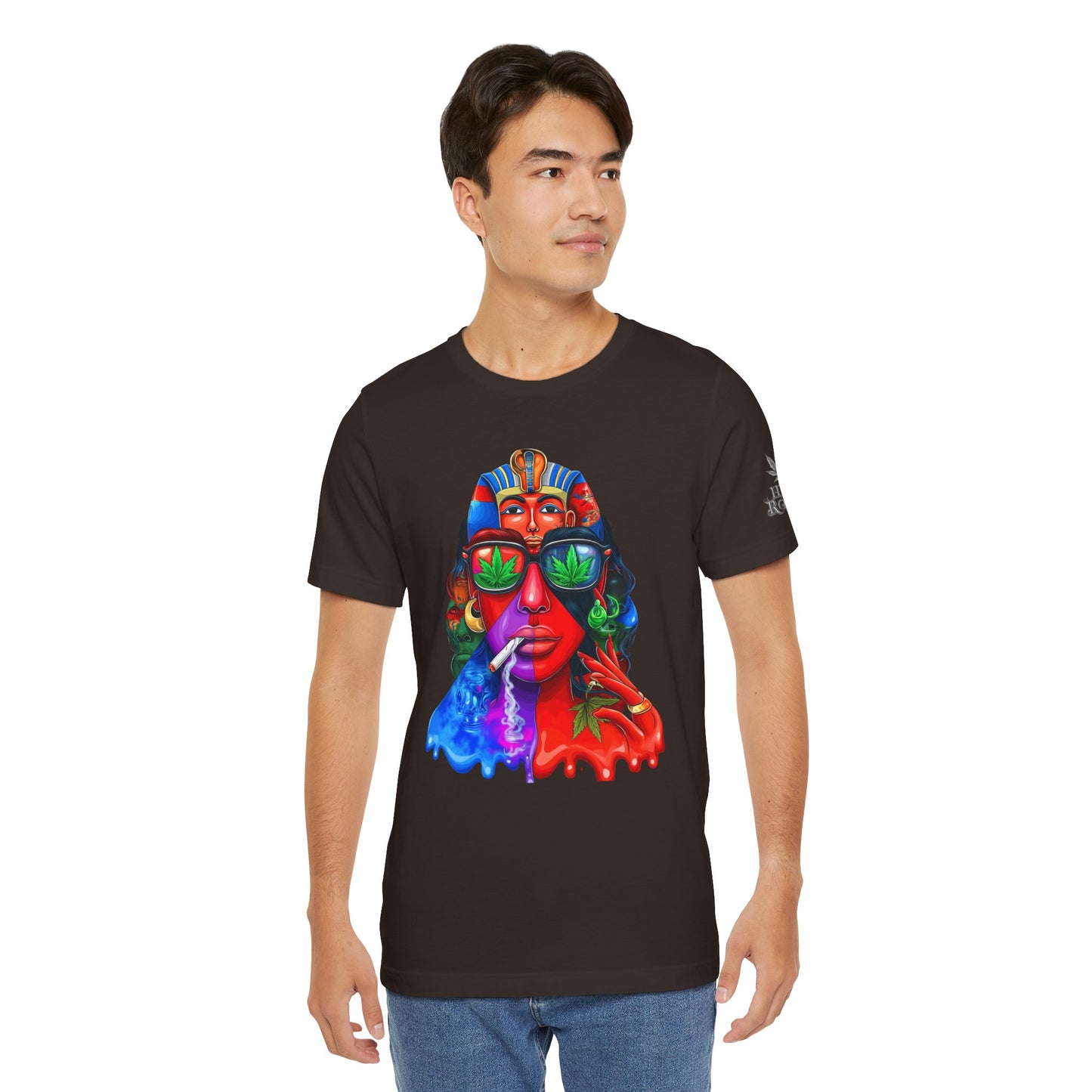 Pharaoh Vision Premium Cannabis Culture T-Shirt - Ancient Egyptian Royalty With Modern Cannabis Celebration And Psychedelic Split-Face Art