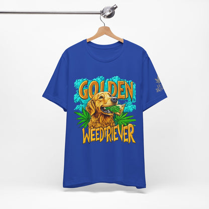 High Roller Golden Weedtriever Cannabis T-Shirt - Premium 420 Dog Lover Humor Golden Retriever Pun Comedy Pet Culture Apparel
