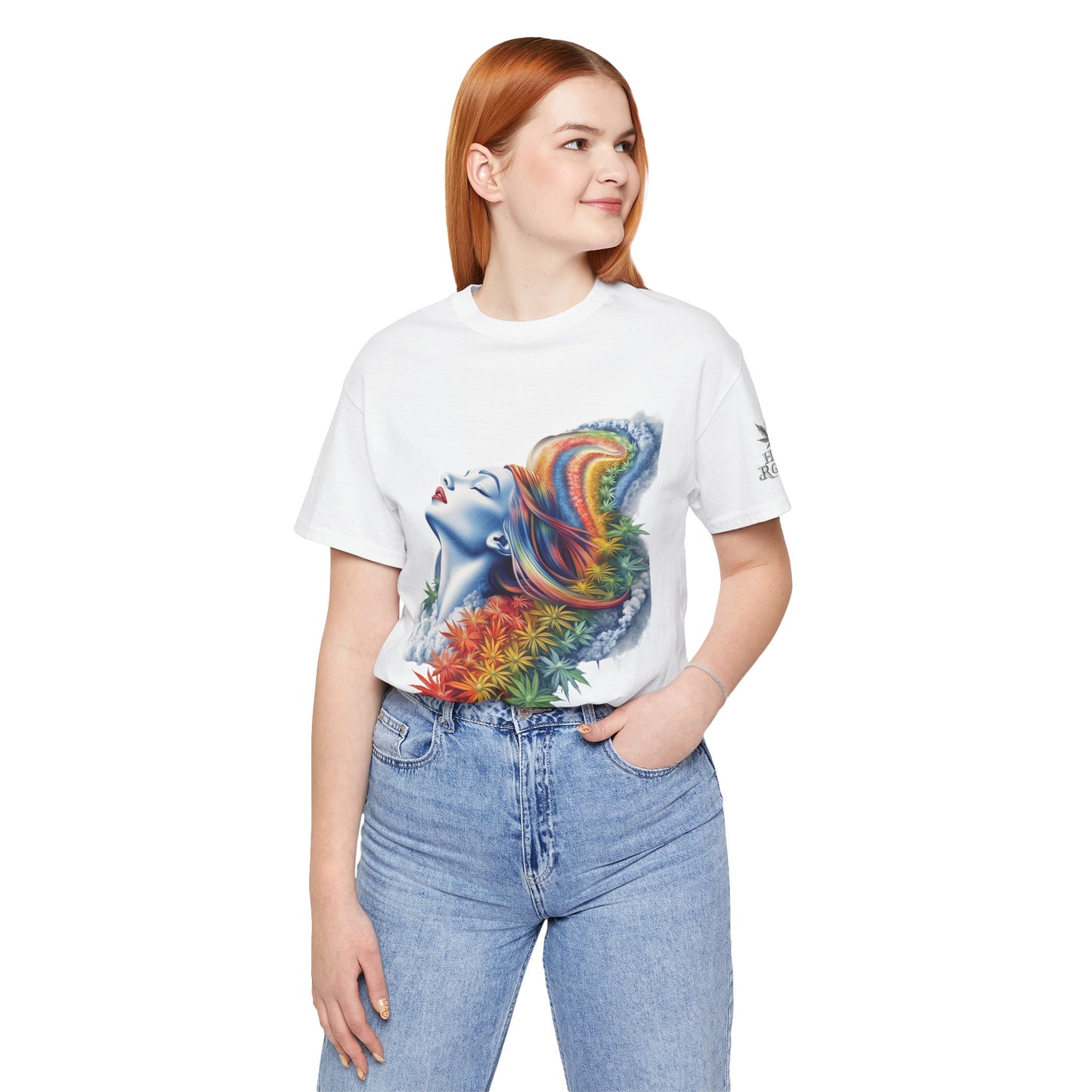 Rainbow Bloom Tee - Premium Airlume Cotton Cannabis Culture Spectrum Goddess Art