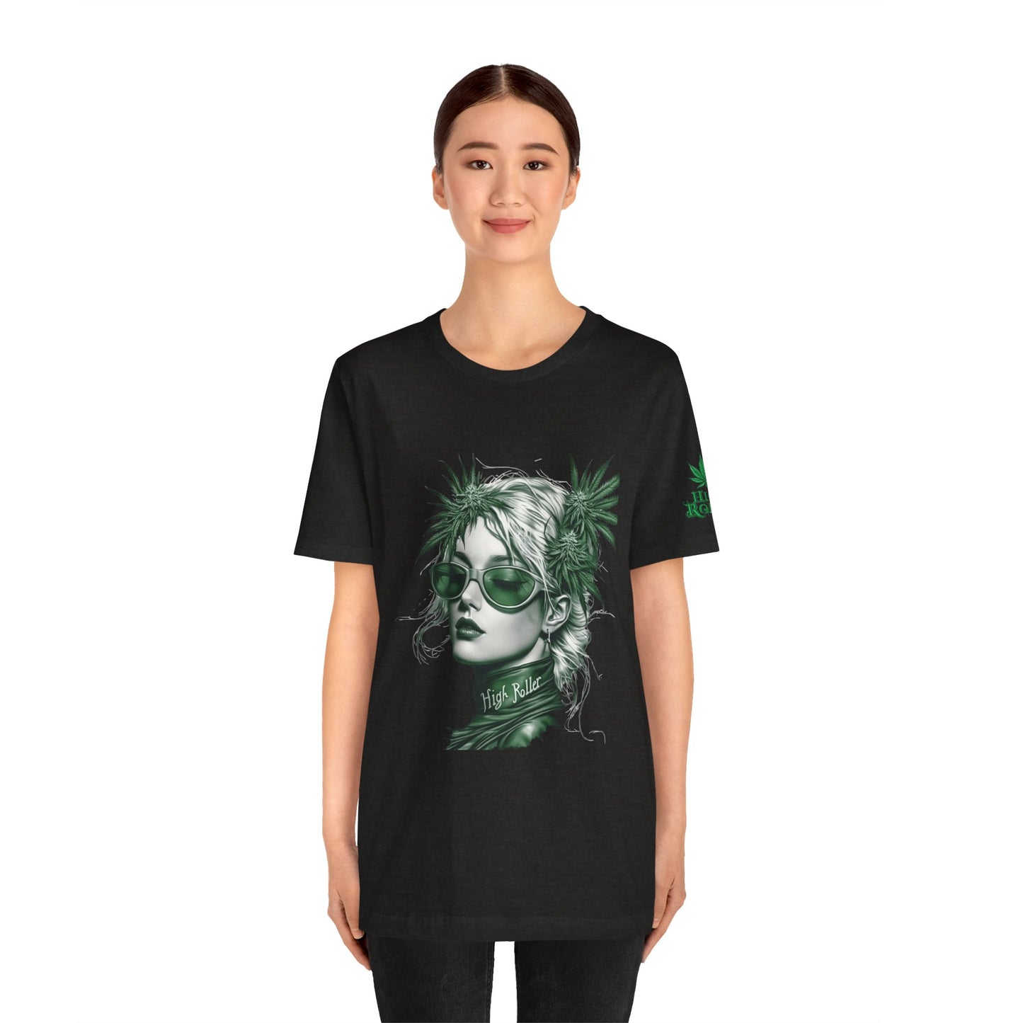 Green Queen T-Shirt - Premium Airlume Cotton Cannabis Crown Portrait Art Tee