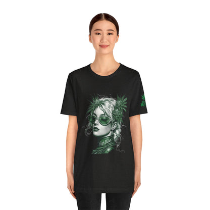 Green Queen T-Shirt - Premium Airlume Cotton Cannabis Crown Portrait Art Tee