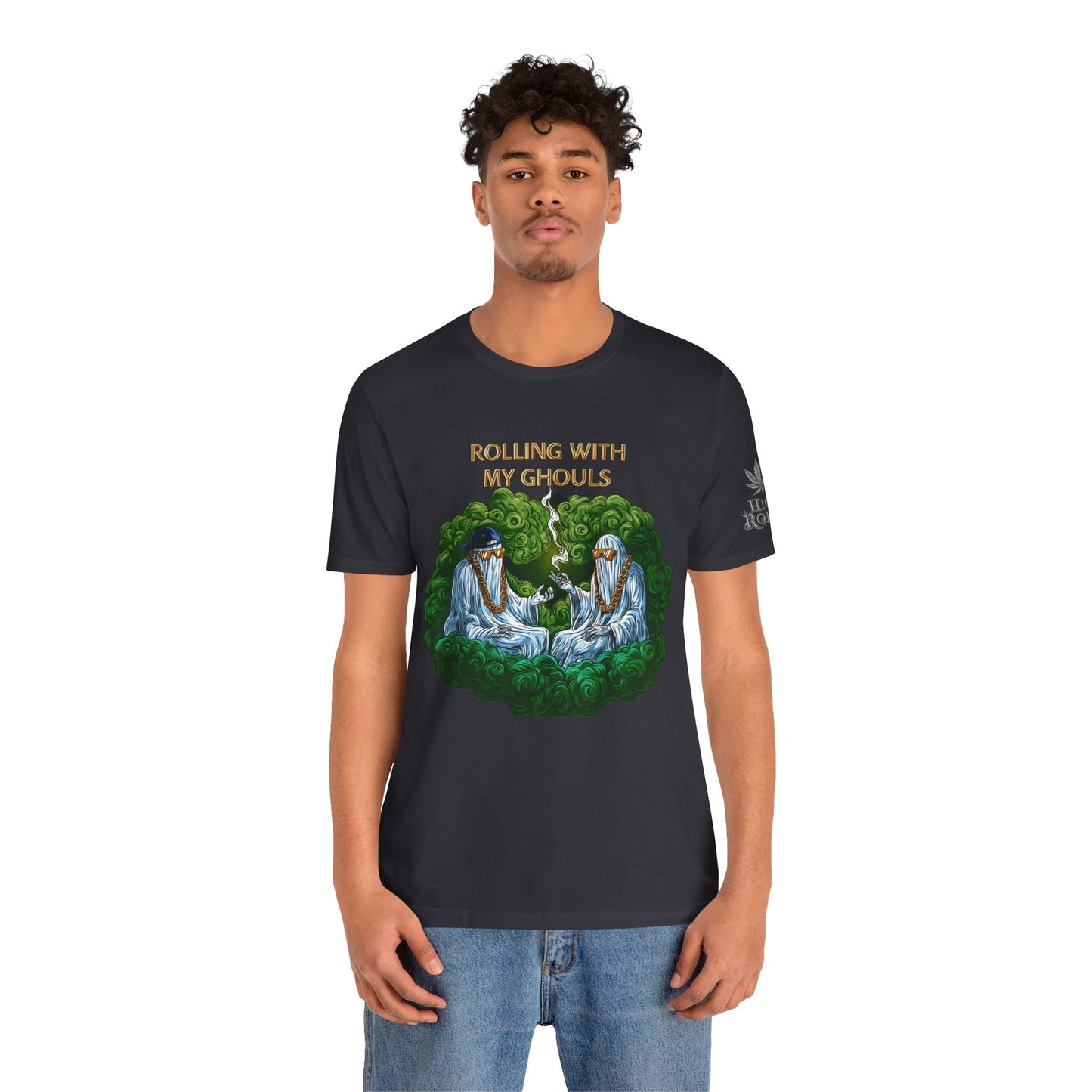 Rolling With My Ghouls HIGH ROLLER Halloween Cannabis T-Shirt - Premium Ghost Squad Circle Session 420 Apparel