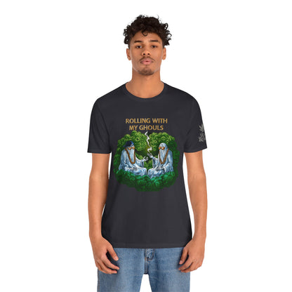 Rolling With My Ghouls HIGH ROLLER Halloween Cannabis T-Shirt - Premium Ghost Squad Circle Session 420 Apparel