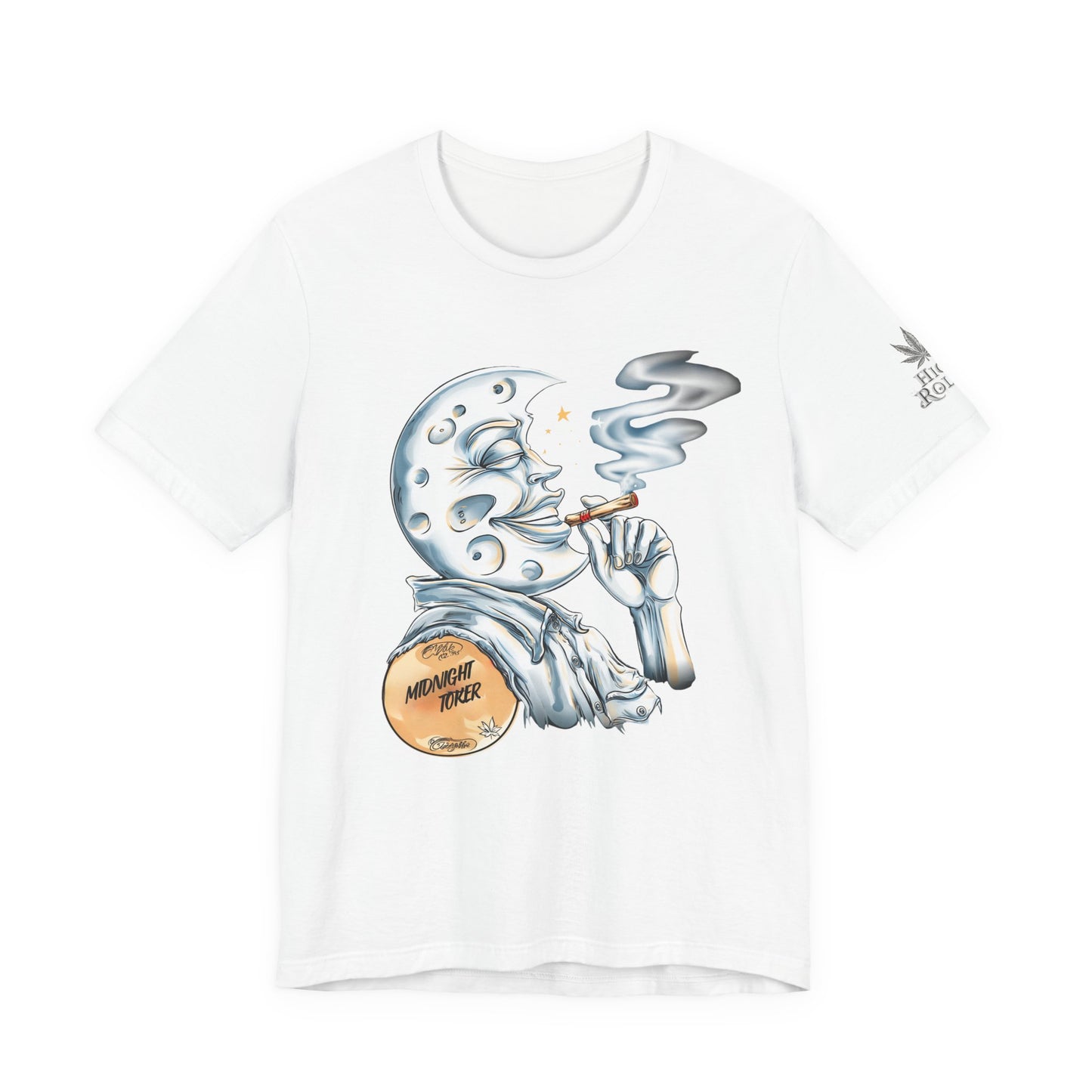 Midnight Toker Moon Tee - Premium Airlume Cotton Cannabis Culture Vintage Art