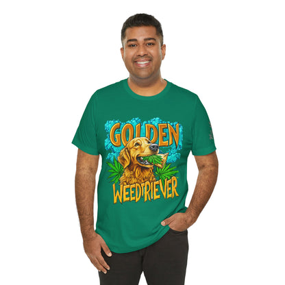 High Roller Golden Weedtriever Cannabis T-Shirt - Premium 420 Dog Lover Humor Golden Retriever Pun Comedy Pet Culture Apparel