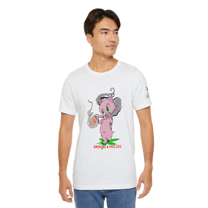 Smoking Hog Leg Pink Pig Tee - Premium Airlume Cotton Cannabis Culture Art