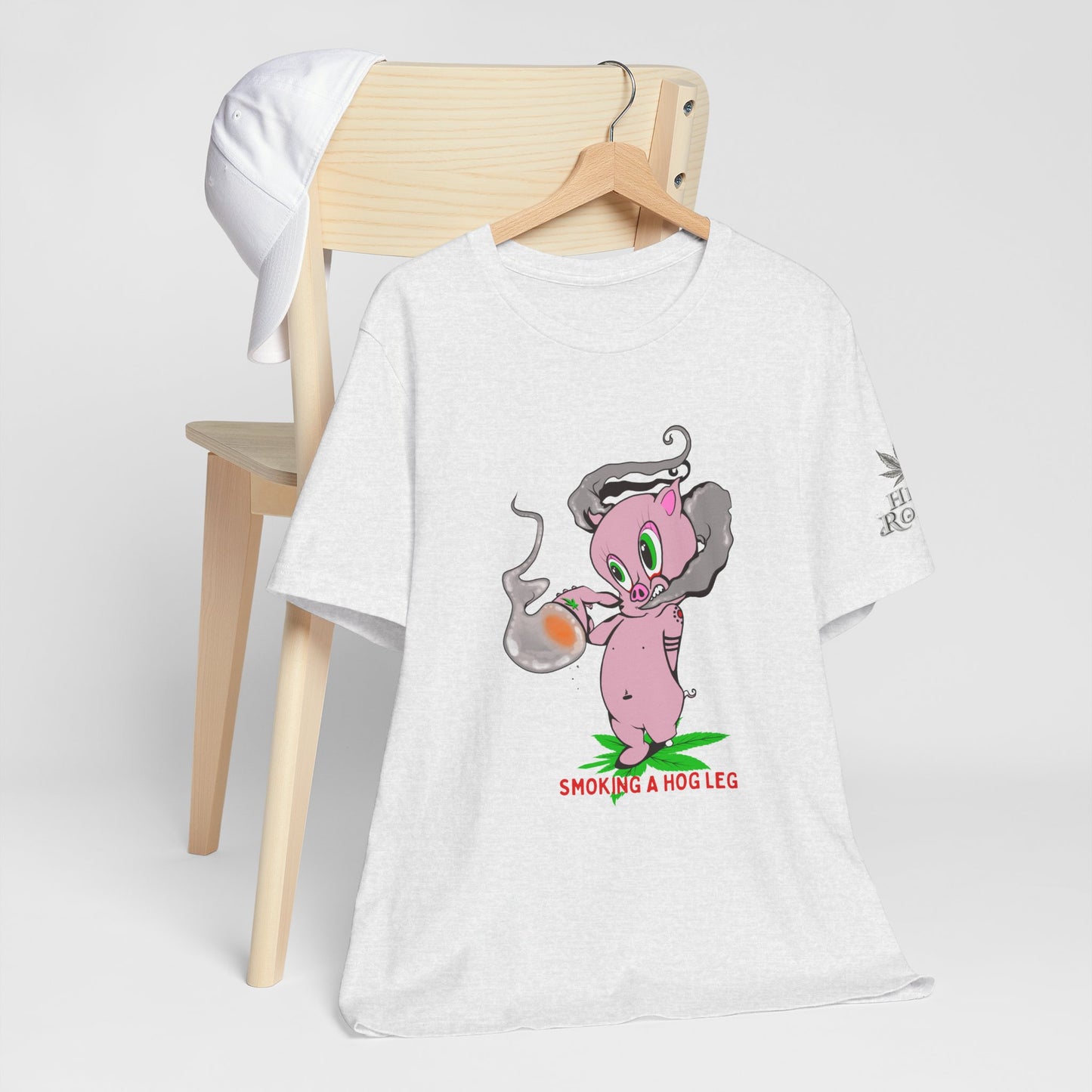 Smoking Hog Leg Pink Pig Tee - Premium Airlume Cotton Cannabis Culture Art