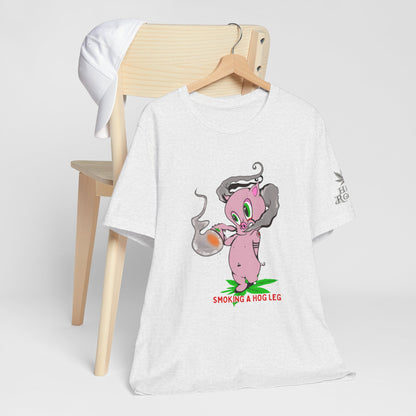 Smoking Hog Leg Pink Pig Tee - Premium Airlume Cotton Cannabis Culture Art