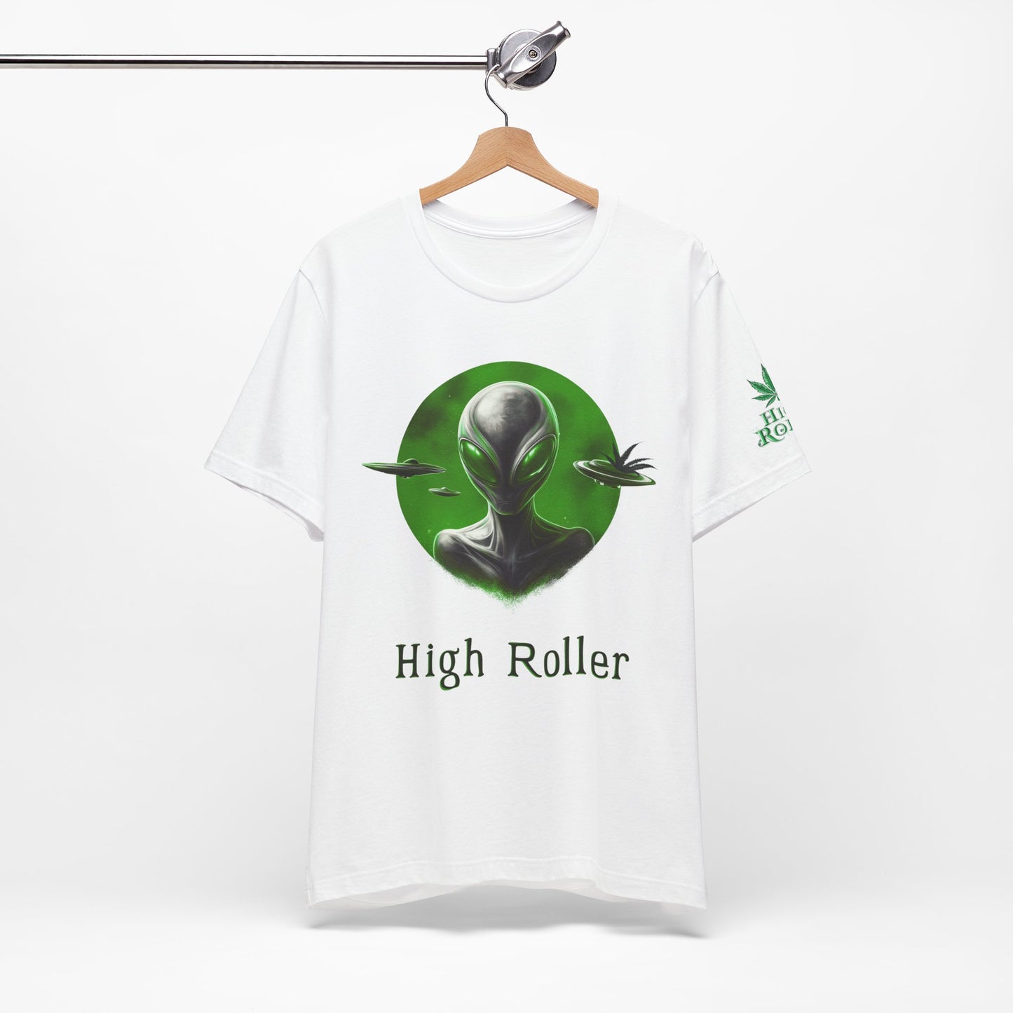 Cosmic Visitor Tee - Premium Airlume Cotton Cannabis Culture UFO Alien Art