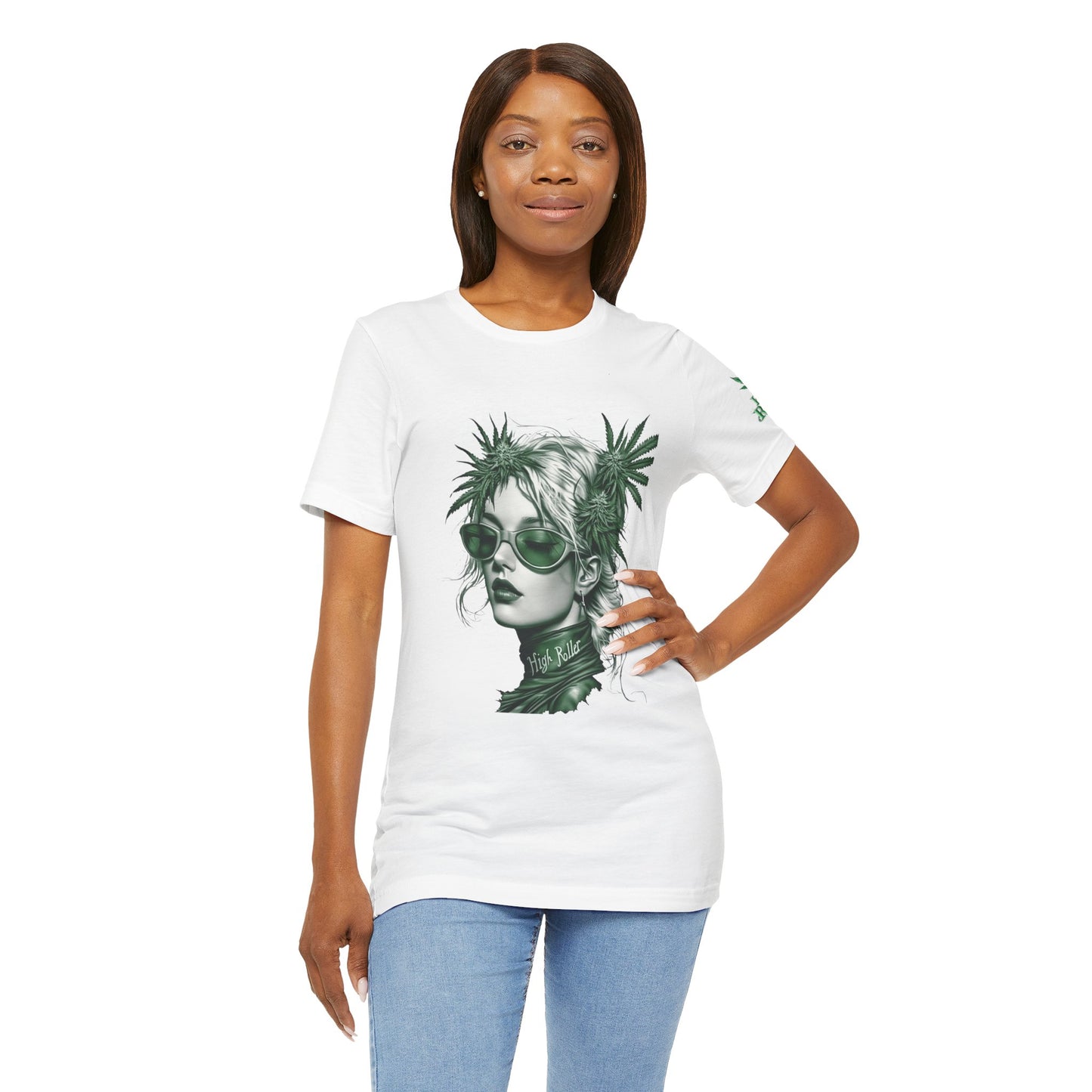 Green Queen T-Shirt - Premium Airlume Cotton Cannabis Crown Portrait Art Tee