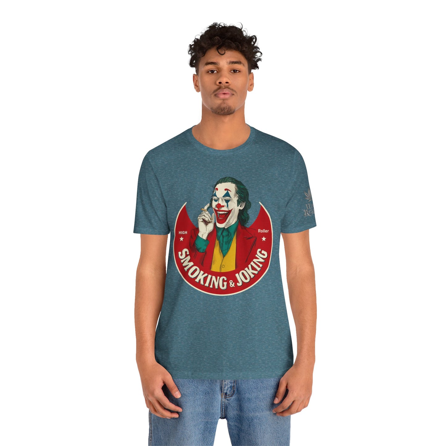 High Roller Villain T-Shirt - Premium Airlume Cotton Cannabis Joker Badge Art Tee