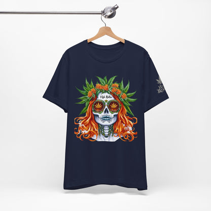 Sugar Skull Goddess Tee - Premium Airlume Cotton Cannabis Culture Day of Dead Art