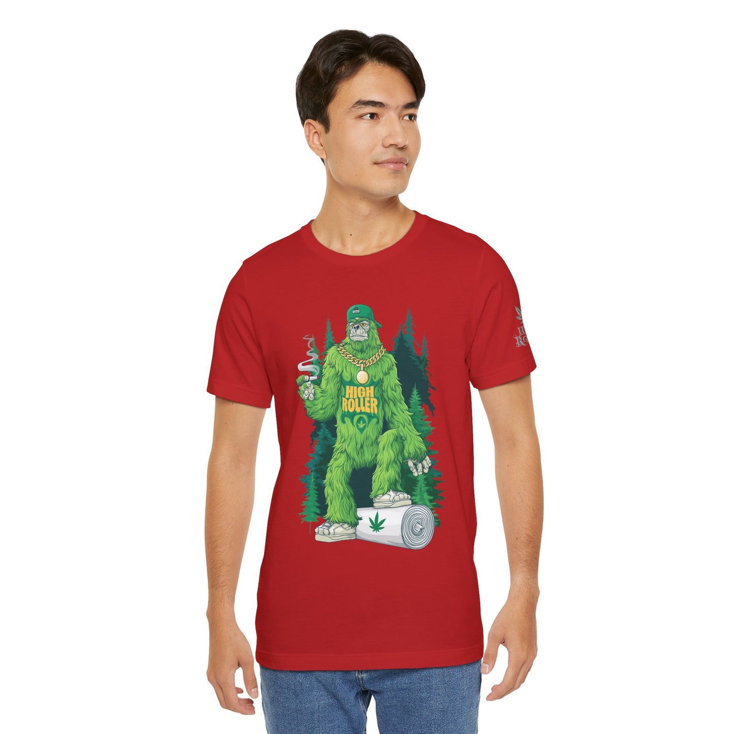 Bigfoot HIGH ROLLER Halloween Cannabis Forest T-Shirt - Premium Sasquatch Lifestyle Legend 420 Apparel