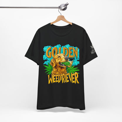 High Roller Golden Weedtriever Cannabis T-Shirt - Premium 420 Dog Lover Humor Golden Retriever Pun Comedy Pet Culture Apparel