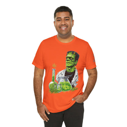 Frankenstein's Laboratory HIGH ROLLER Halloween Cannabis T-Shirt - Premium Monster Scientist 420 Experiment Apparel