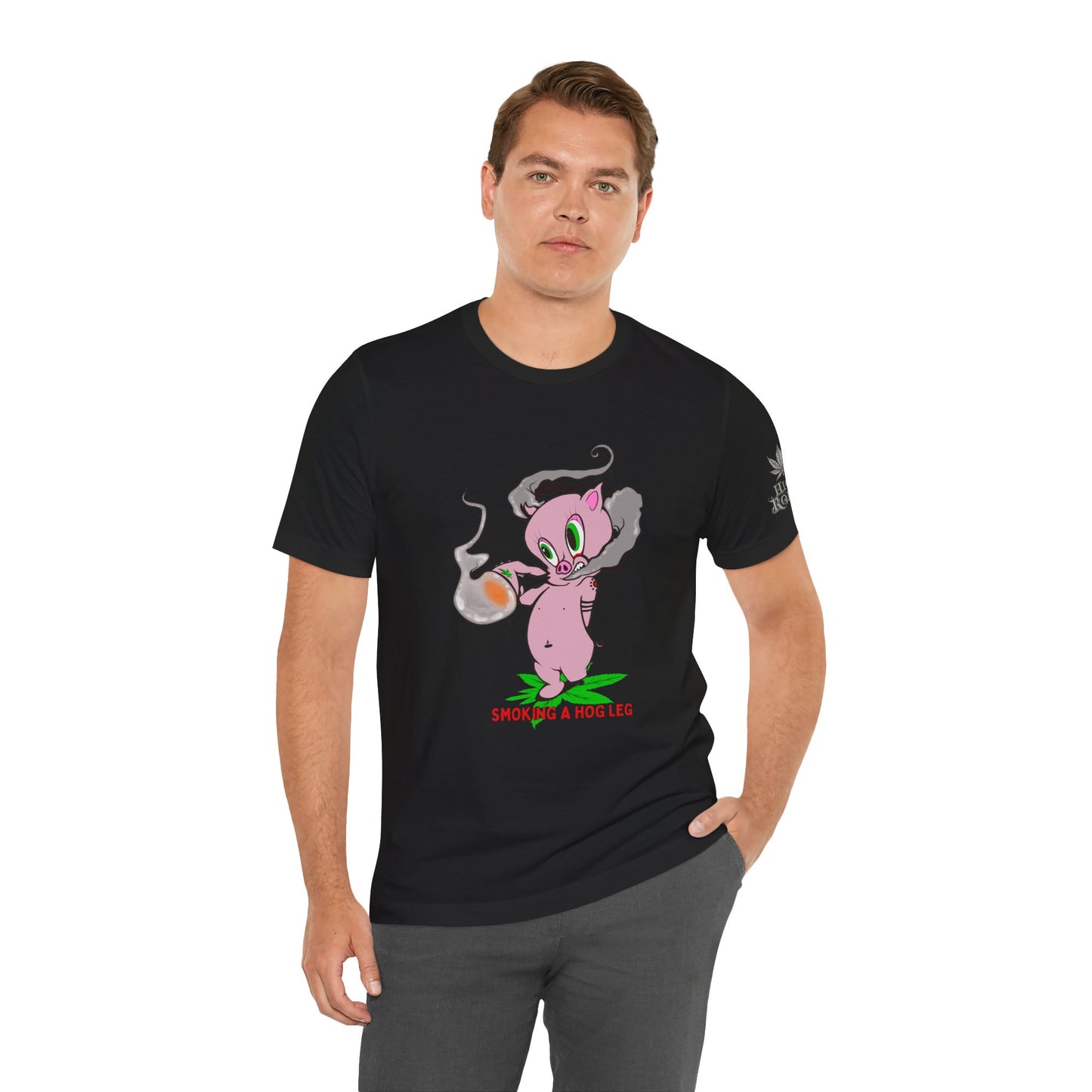 Smoking Hog Leg Pink Pig Tee - Premium Airlume Cotton Cannabis Culture Art