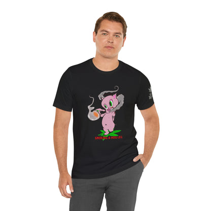 Smoking Hog Leg Pink Pig Tee - Premium Airlume Cotton Cannabis Culture Art