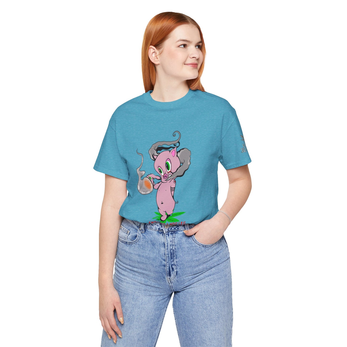 Smoking Hog Leg Pink Pig Tee - Premium Airlume Cotton Cannabis Culture Art