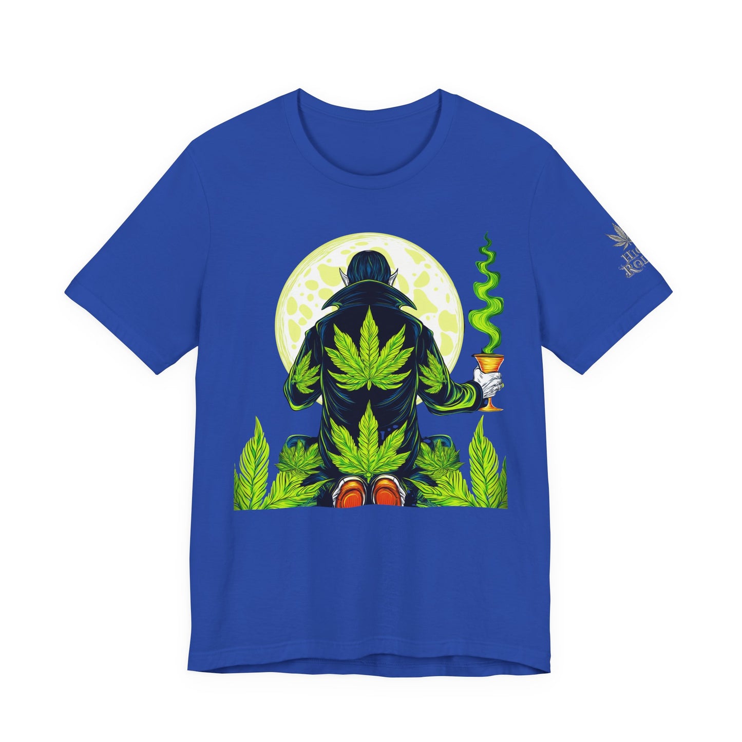 Luxury Gothic Cannabis Vampire T-Shirt - Premium Dark HIGH ROLLER Streetwear - Elevated Nocturnal 420 Fashion