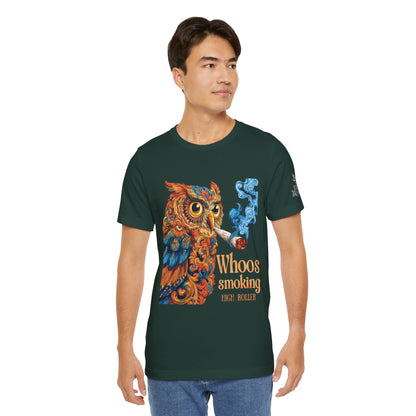 Whoos Smoking Owl Tee - Wise Cannabis Art Design | High Roller
