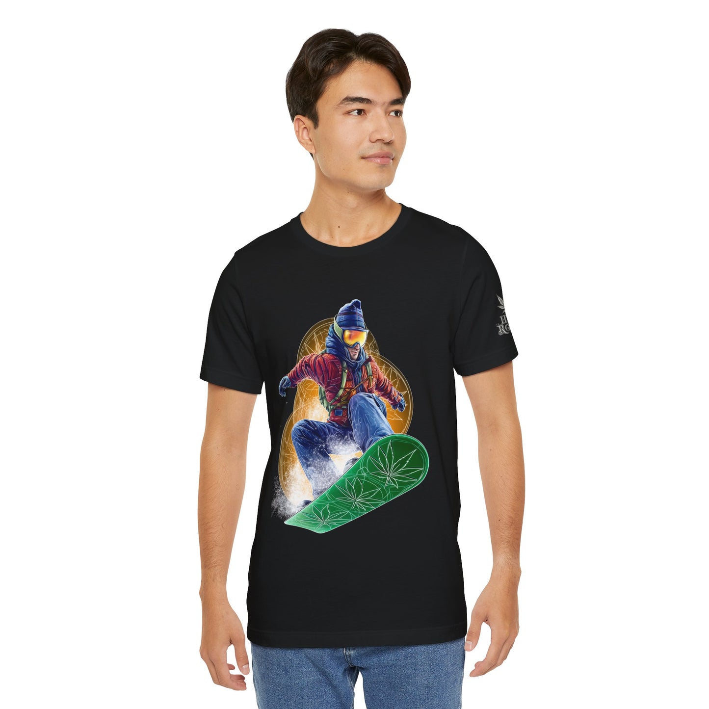 High Roller Snowboard Cannabis T-Shirt - Premium 420 Winter Sports Action Shred Mountain Lifestyle Apparel