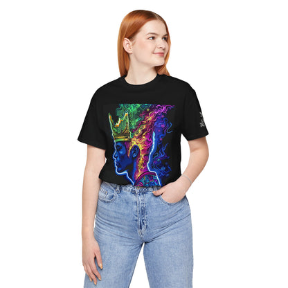 Crown Of Consciousness Premium Cannabis Culture Black T-Shirt - Neon Psychedelic Queen With Rainbow Smoke Crown And Urban Fashion Elements