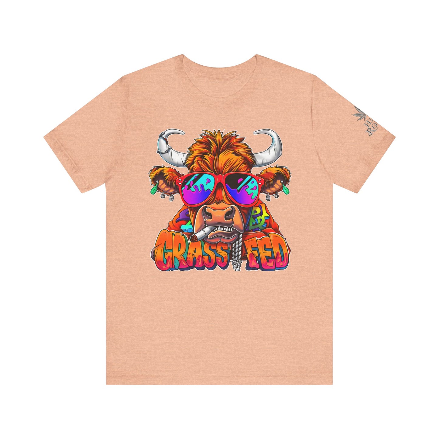 High Roller Grass Fed Cannabis T-Shirt - Premium 420 Highland Cow Humor Psychedelic Sunglasses Farm Culture Comedy Apparel