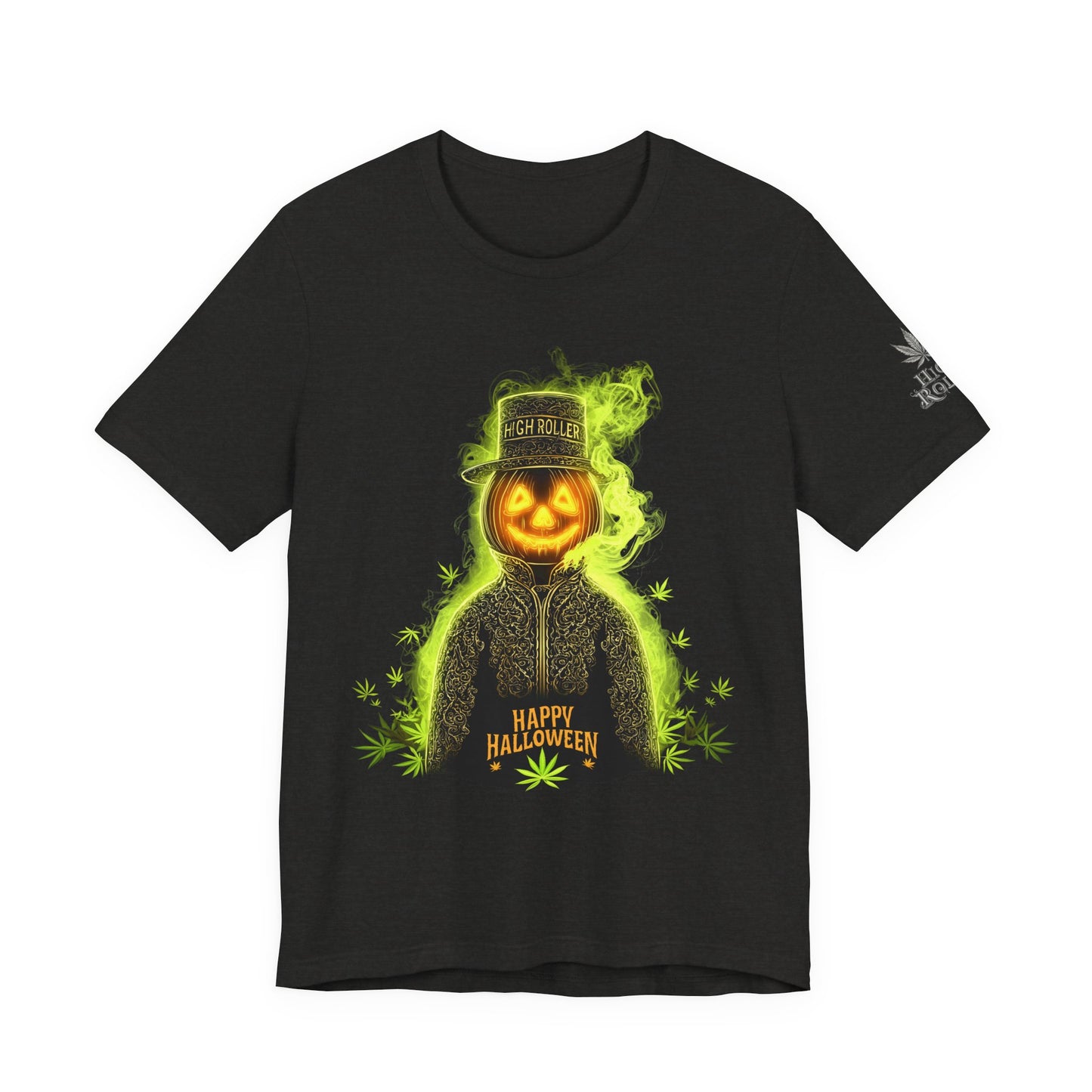 Spectral Pumpkin HIGH ROLLER Halloween T-Shirt - Premium Dark Cannabis Apparel