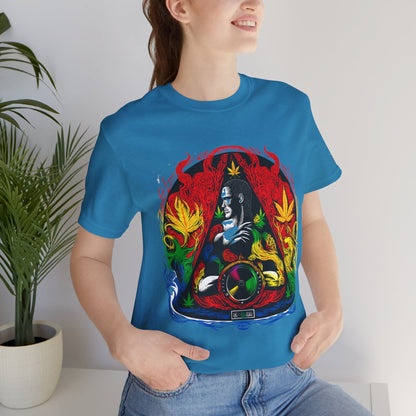 High Roller Sacred Buddha Cannabis T-Shirt - Premium 420 Spiritual Meditation Enlightenment Botanical Artistry Apparel