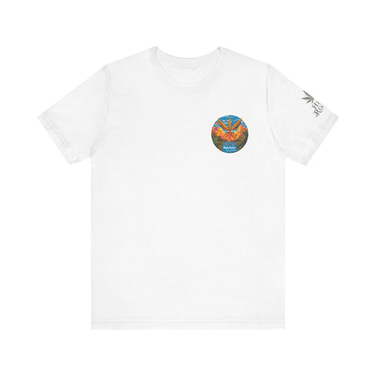 Cannabis Paradise Circle Tee - Tropical Sunset Art Design | High Roller