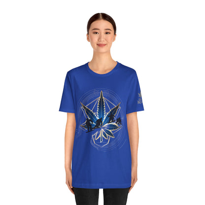 Sacred Geometry Snowboard Premium Cannabis Culture T-Shirt - Emerald Green Tee With Action Sports And Crystalline Cannabis Geometric Mandala