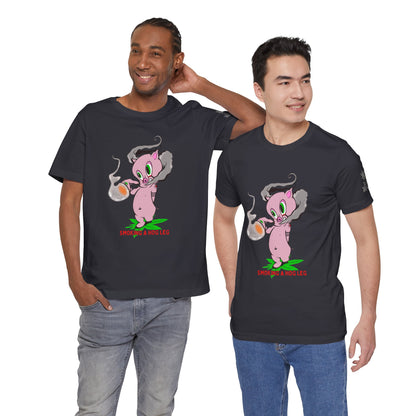 Smoking Hog Leg Pink Pig Tee - Premium Airlume Cotton Cannabis Culture Art