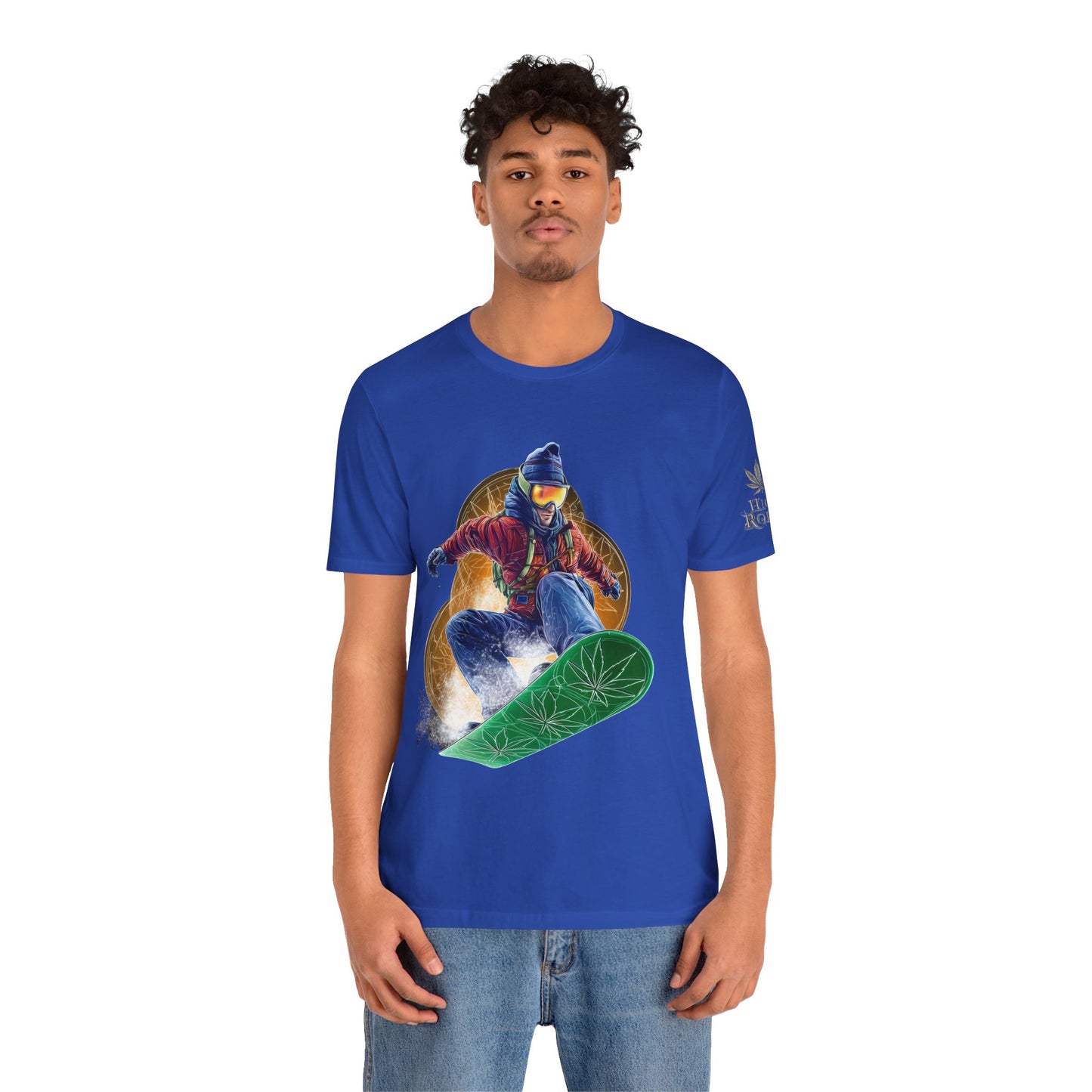 High Roller Snowboard Cannabis T-Shirt - Premium 420 Winter Sports Action Shred Mountain Lifestyle Apparel
