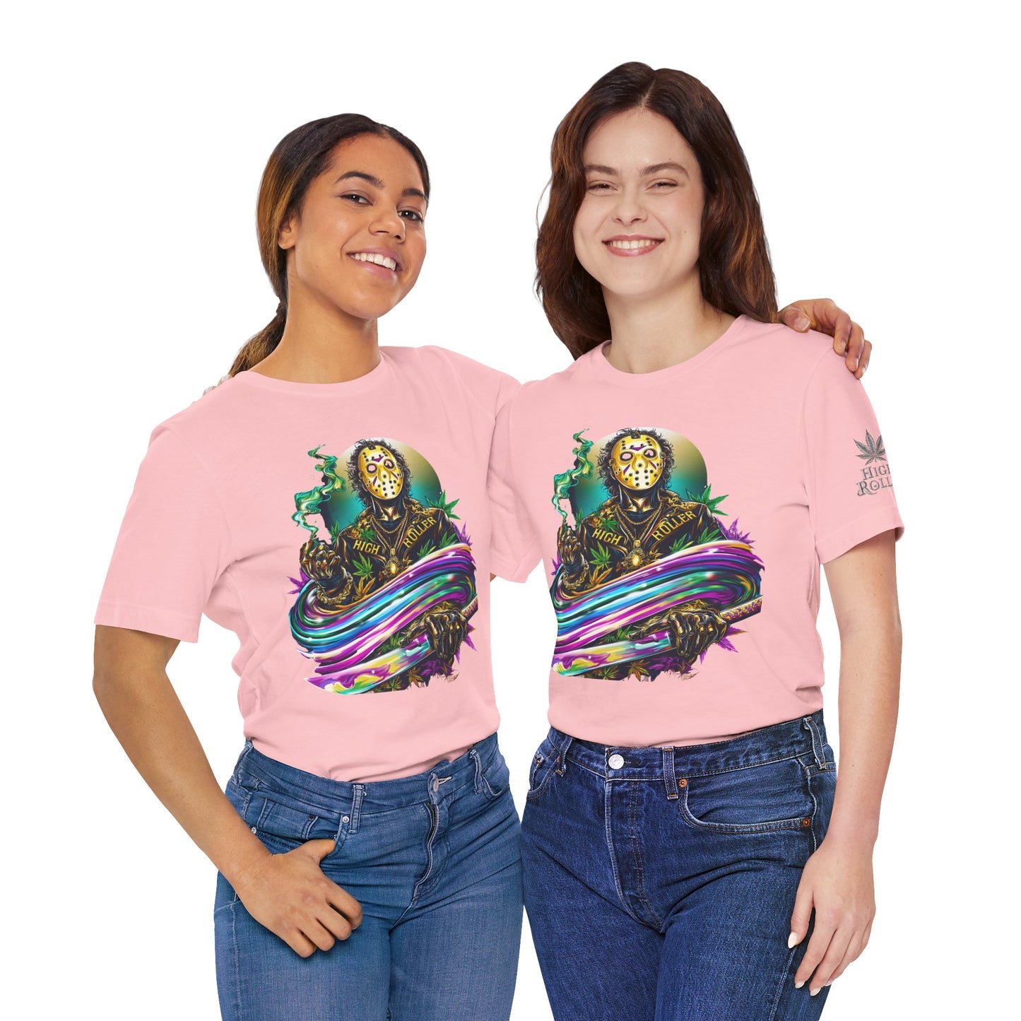 Psychedelic Jason Swoosh Cannabis T-Shirt - Premium Horror 420 Orange Edition Apparel