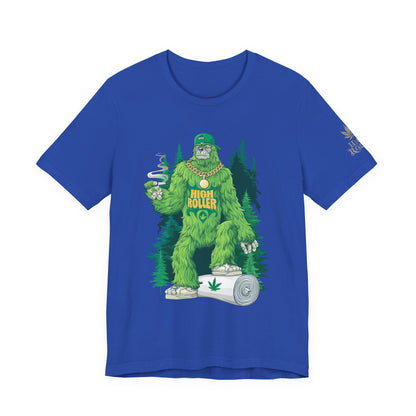 Bigfoot HIGH ROLLER Halloween Cannabis Forest T-Shirt - Premium Sasquatch Lifestyle Legend 420 Apparel