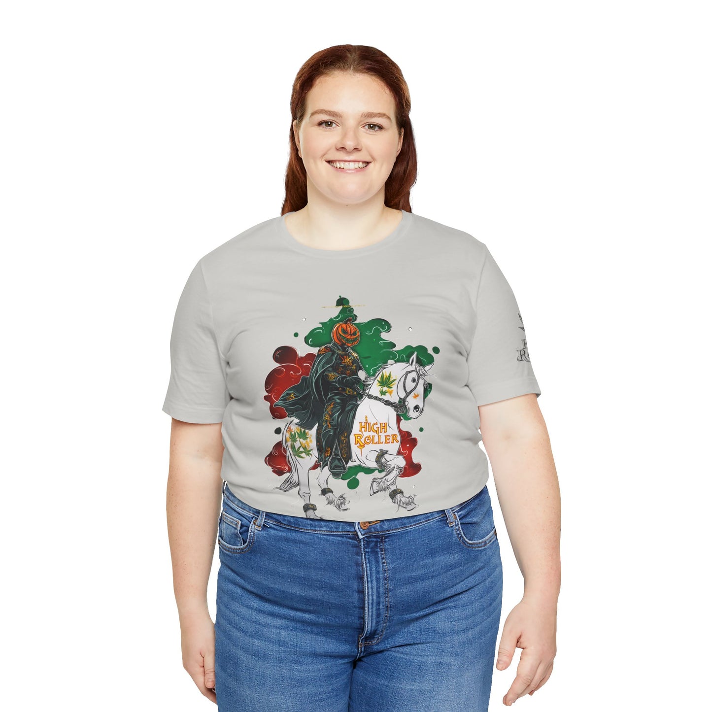 Headless Horseman HIGH ROLLER Halloween Cannabis T-Shirt - Premium Pumpkin Rider Skeletal Steed 420 Apparel