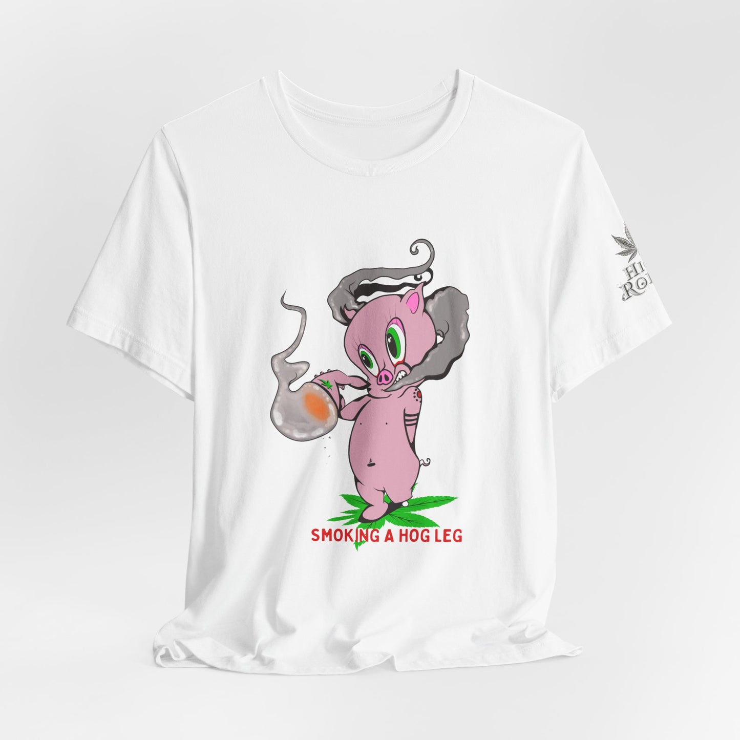 Smoking Hog Leg Pink Pig Tee - Premium Airlume Cotton Cannabis Culture Art