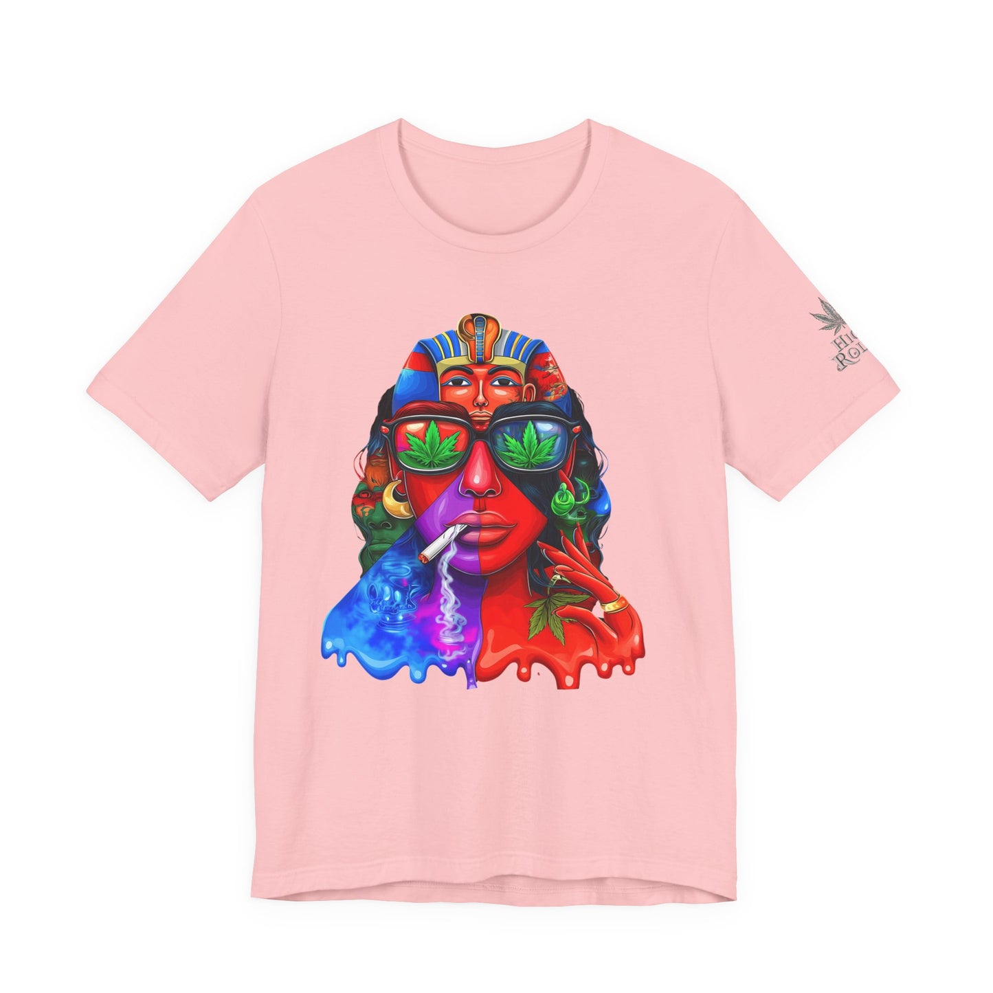 Pharaoh Vision Premium Cannabis Culture T-Shirt - Ancient Egyptian Royalty With Modern Cannabis Celebration And Psychedelic Split-Face Art