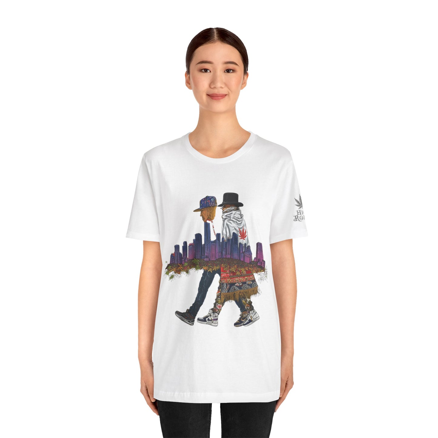 High Roller Urban Legends Cannabis T-Shirt - Premium 420 City Skyline Street Culture Double Exposure Apparel